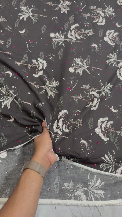 Buy Premium Modal Black Banana Tree Printed Fabric