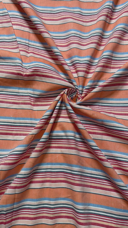 Buy Orange Stripes Linen Fabri