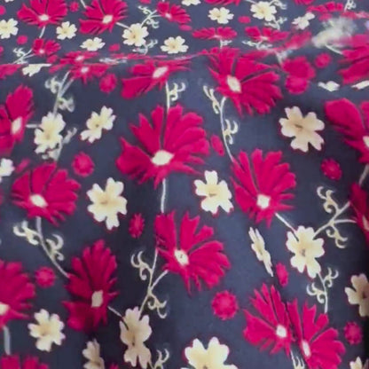 Buy Poly Crepe 3D Red Floral Printed Fabric