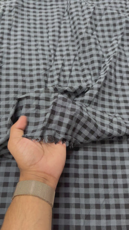 Premium Seersucker Classy Grey Black Check Fabric