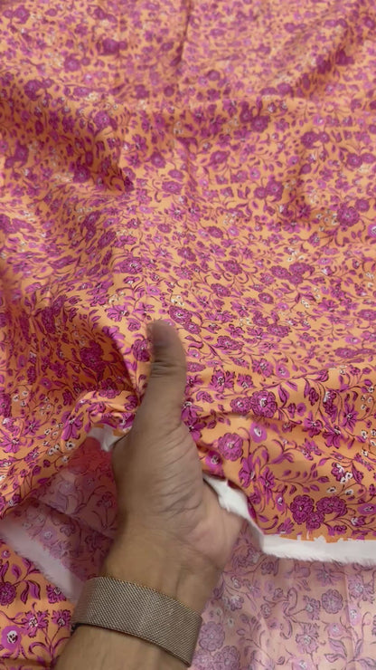 Buy Mul Cotton Yellow Base Jacobean Fabric