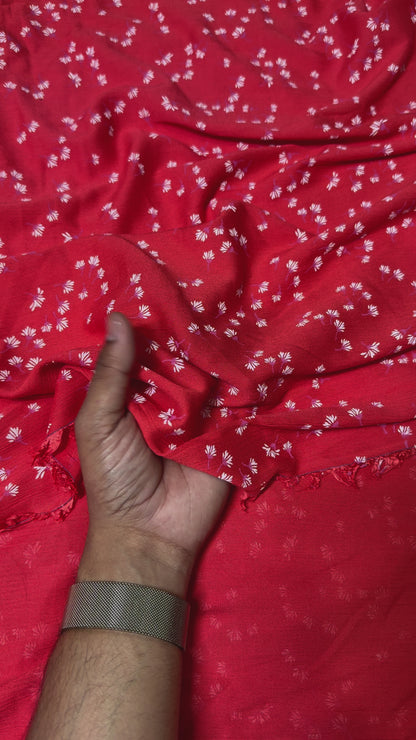 Buy Red Abstract White Design Crinkled Crepe Printed Fabric