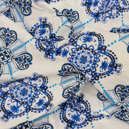 Buy Cambric Blue Ogee Printed Fabric