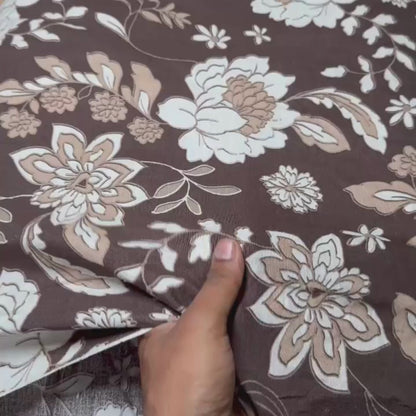 Buy Cotton Linen Brown Jacobean Print Fabric