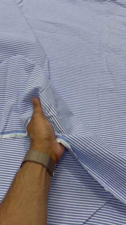 Buy Premium Cotton Arvind Mill Blue White Stripe Printed Fabric