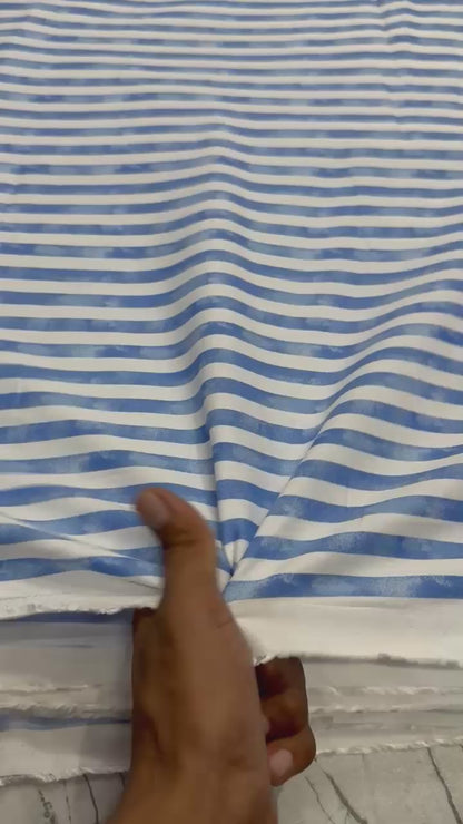 Buy Cotton Viscose Blue Stripe Fabric