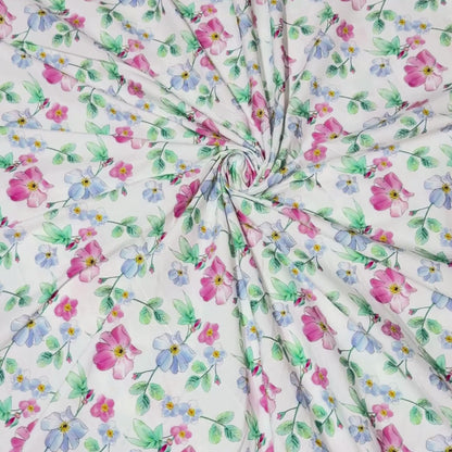 Buy Poplin Watercolor Floral Leaf Printed Fabric