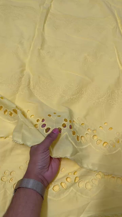 Buy Cotton Hakoba Pastle Yellow Below Embroidery