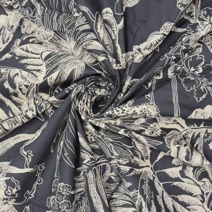 Buy Poplin B&W Tropical Printed Fabric