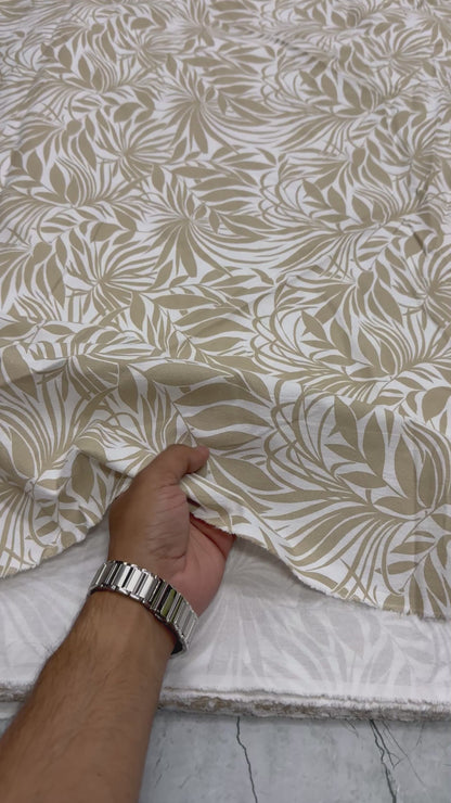 Buy Crimp Viscose Cotton Nude Leaf Printed Fabric