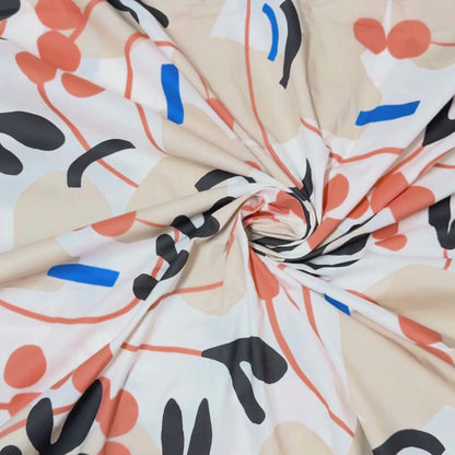 Buy Poplin Abstract Algae & Lines Printed Fabric