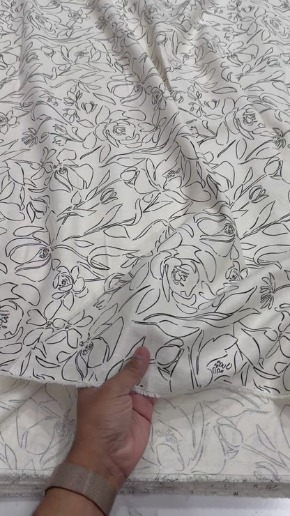 Buy Rare Cotton Linen One Line Rose Art Printed Fabric