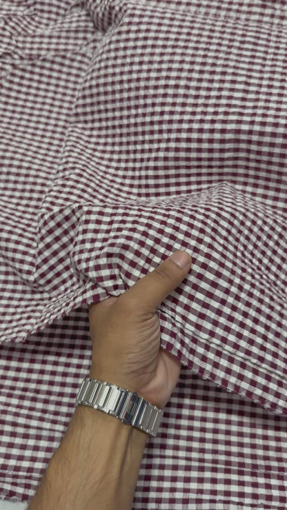 Summer Dark Maroon Gingham – Premium Seersucker Fabric
