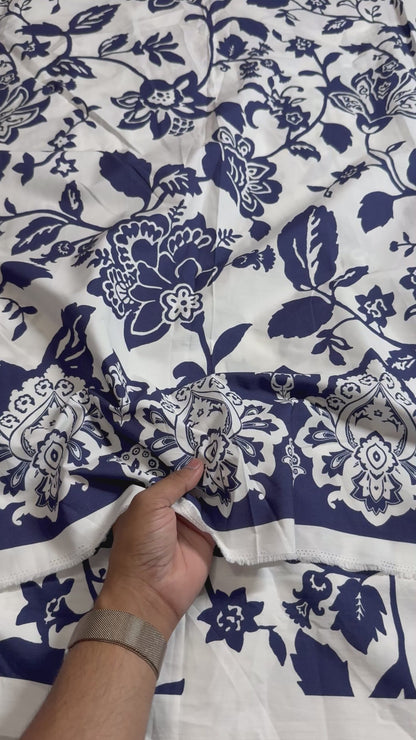 Buy Poplin Toile Blue Printed Premium Fabric