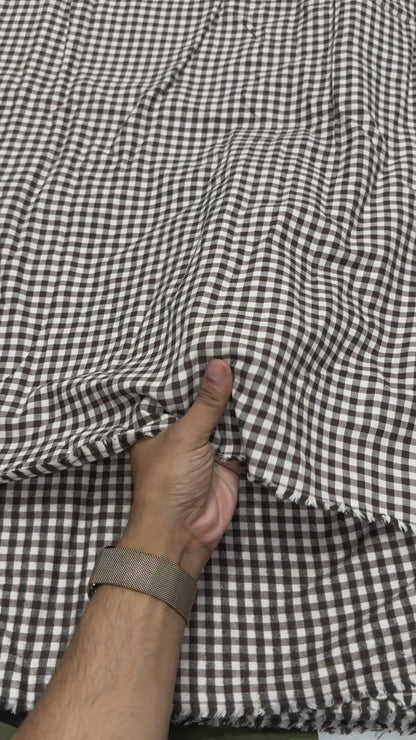 Buy Rare Cotton Twill Gingham Brown Check Fabric