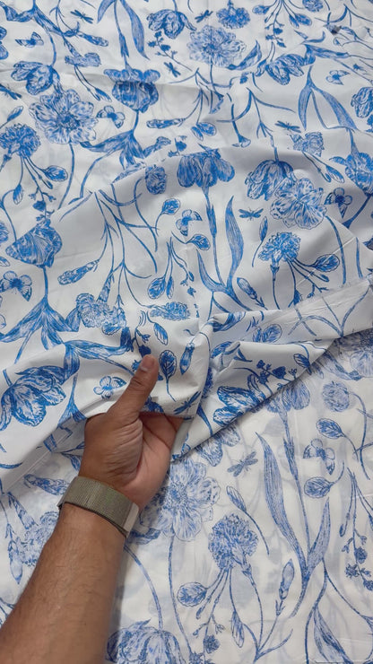 Buy Cambric Indigo False Printed Fabric