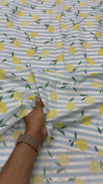 Buy Cotton Viscose Stripe Lemon Printed Fabric
