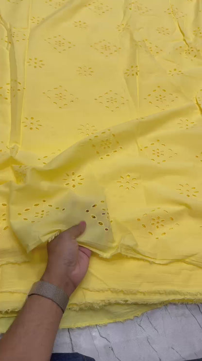 Buy Hakoba Pastle Yellow Square Phool Fabric