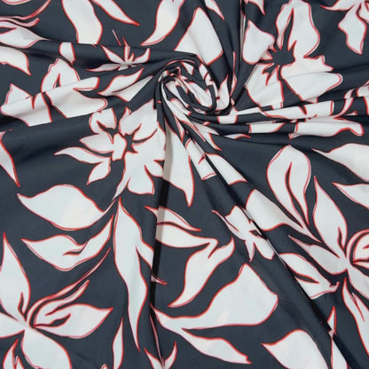 Buy Poplin Orange Border Flower B&W Printed Fabric