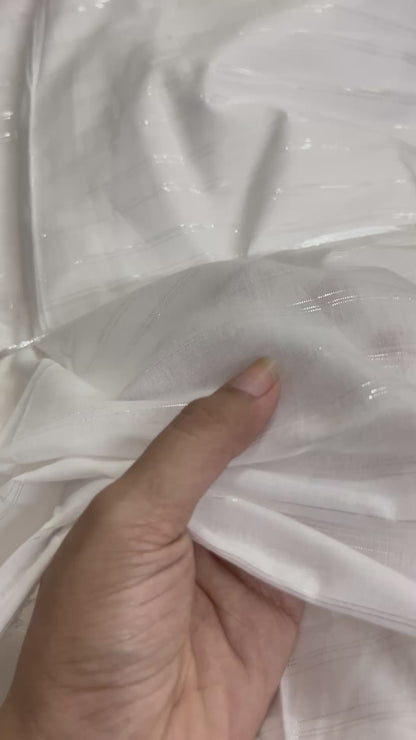 Buy Mul Cotton Bleach White Base Lurex Stripe Fabric