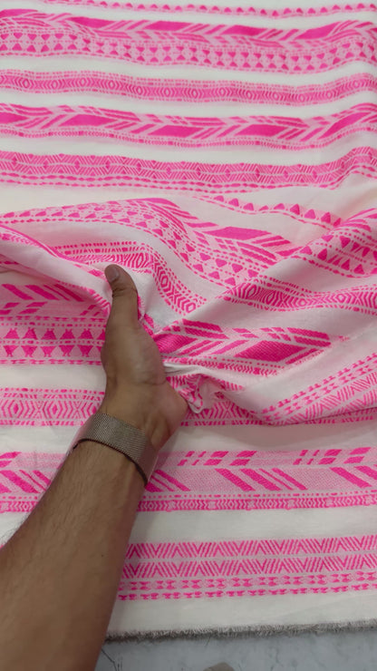 Buy Pure Linen Jacquard Pink Stripe Design Fabric