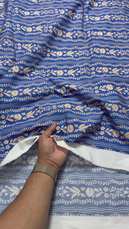 Buy Poplin Line Floral Electric Blue Printed Fabric