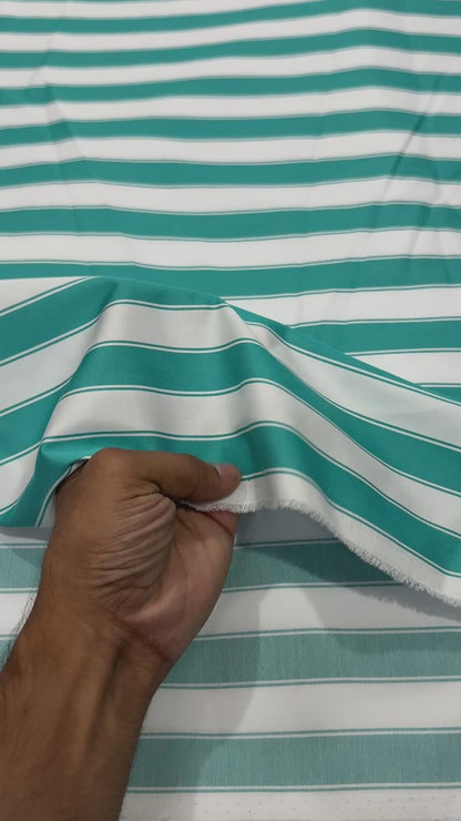 Buy Cotton Twill Satin Firozi Dual Stripe Fabric