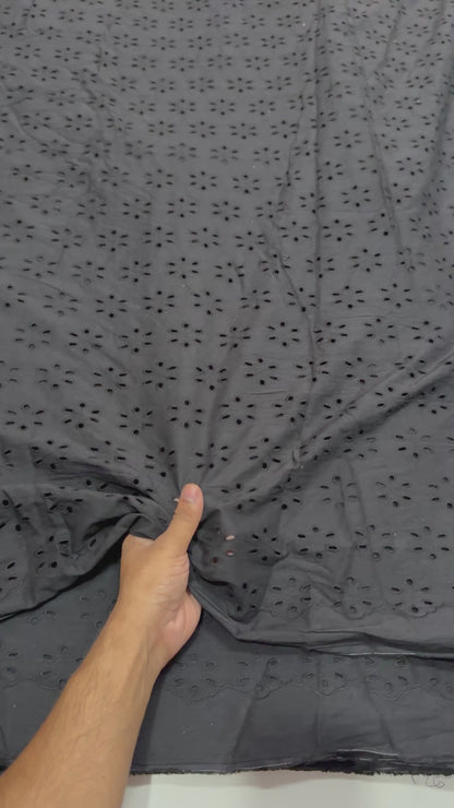 Buy Cotton Hakoba Black 5 Leaf Flower Fabric