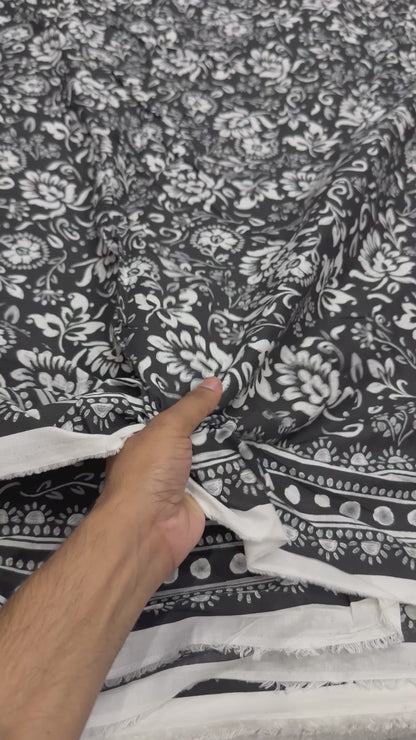 Buy Premium Poplin Border Black Chalk Hand Block Print Fabric