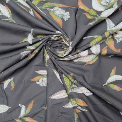 Buy Poplin Pure Aesthetic Flower & Leaf Printed Fabric