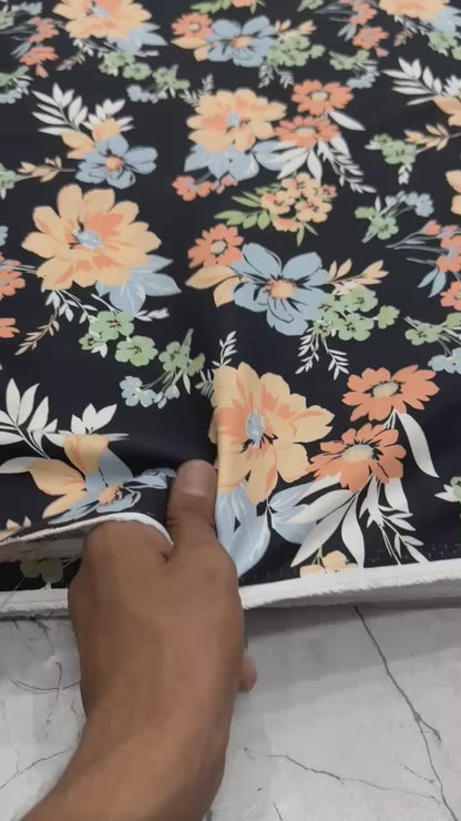 Buy Cotton Viscose Black Blue Floral Printed Fabric