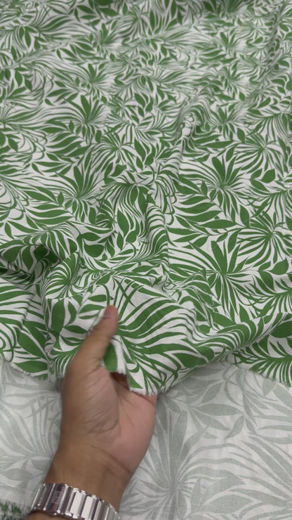 Buy Crimp Cotton Bright Green Leaf Printed Fabric