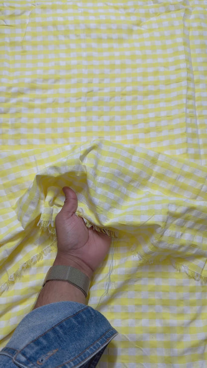 Premium Seersucker Gingham Yellow & White Check Fabric