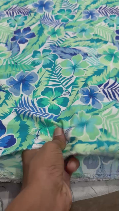 Buy Cotton Viscose Peacock Green Blue Flower Fabric