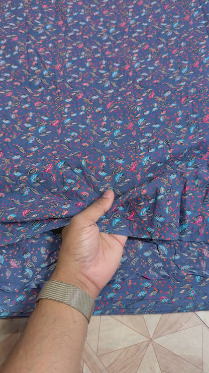 Buy Cambric Butta Blue Base Leafy Fabric