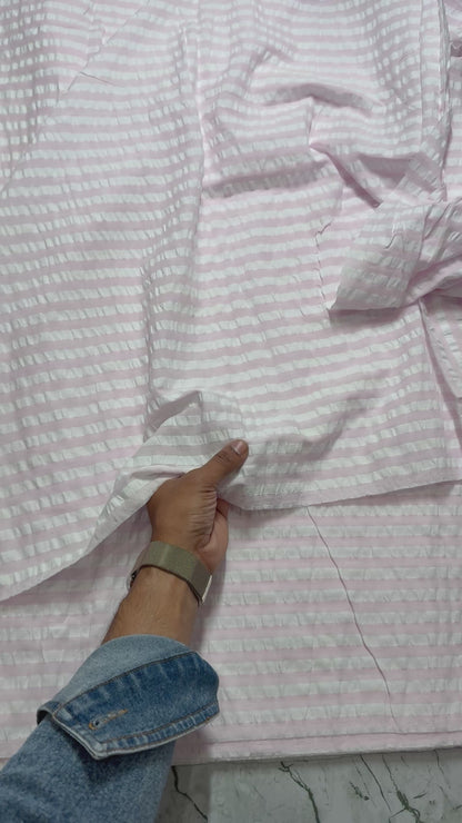 Premium Seersucker Pink & White Stripe Fabric