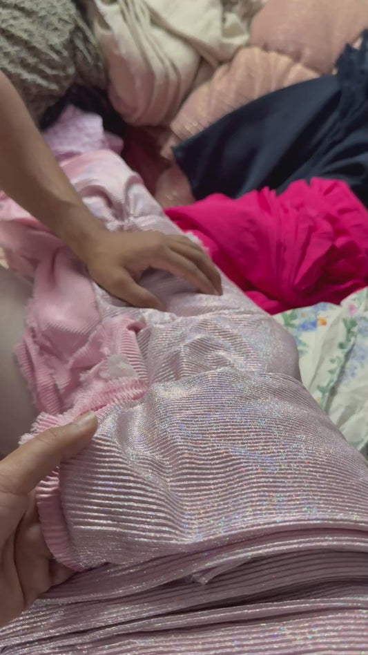 Buy Plisse Lycra Pink Shimmer Coated Fabric