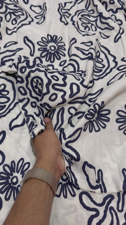 Buy Pure Linen Black Abstract Flower Fabric