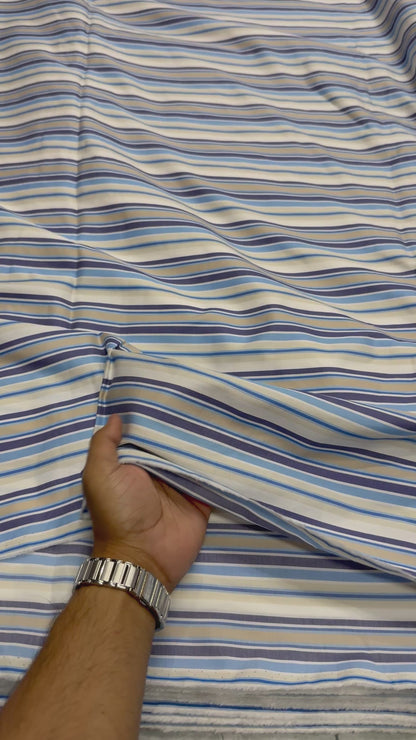 Buy Cotton Viscose Nude Blue Stripe Fabric