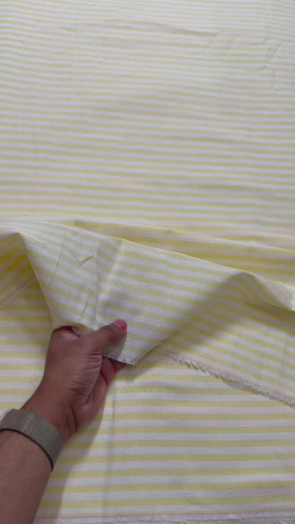 Cotton Linen Broad Yellow Formal Stripe Fabric
