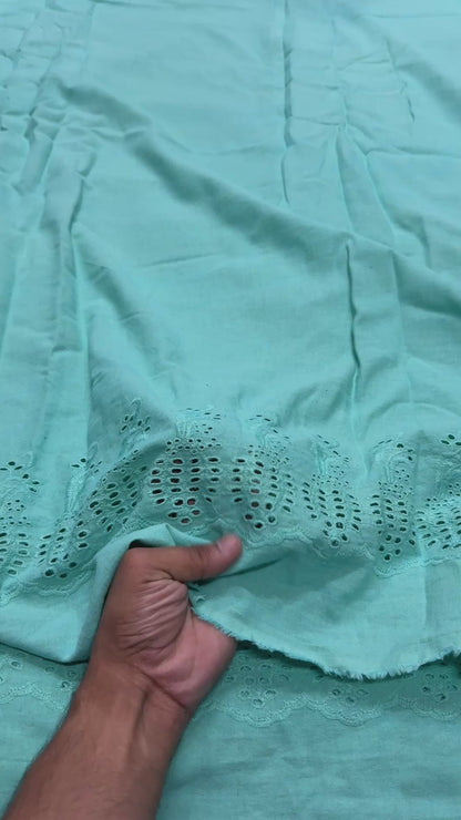 Buy Cotton Hakoba Tiffany Blue Border Cutwork Embroidery