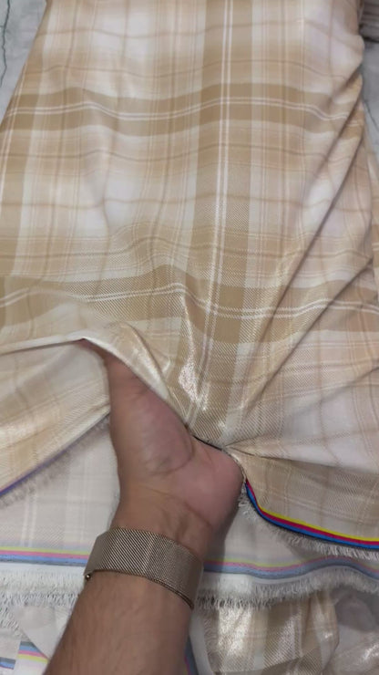 Buy Shimmer Beige White Check Shimmer Fabric