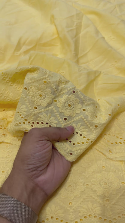 Buy Cotton Hakoba Soothing Yellow Diamond Border Embroidery