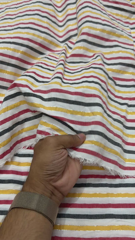 Premium Seersucker Lurex Coloured Stripes Printed Fabric