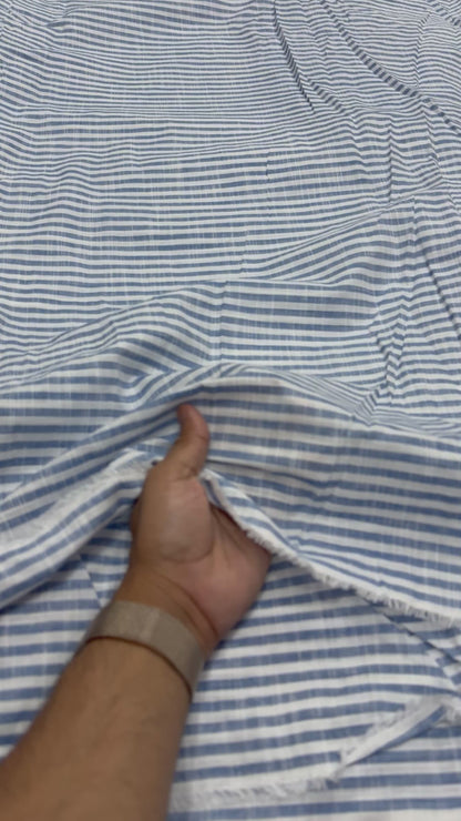 Buy Premium Cotton Linen Y/D Denim Blue Stripe Fabric