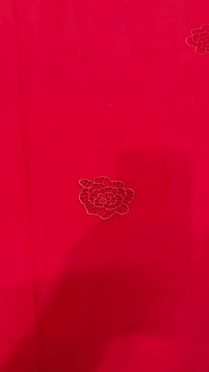 Buy Red Poplin Patch Embroidery Fabric