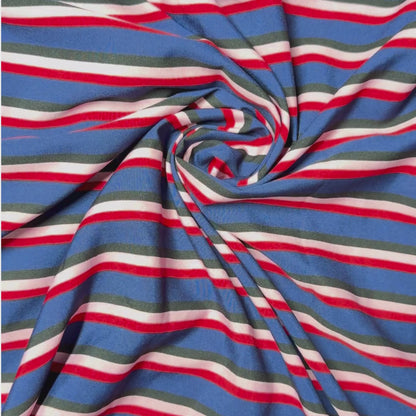 Buy Poly Crepe Blue Base Red & White Stripe