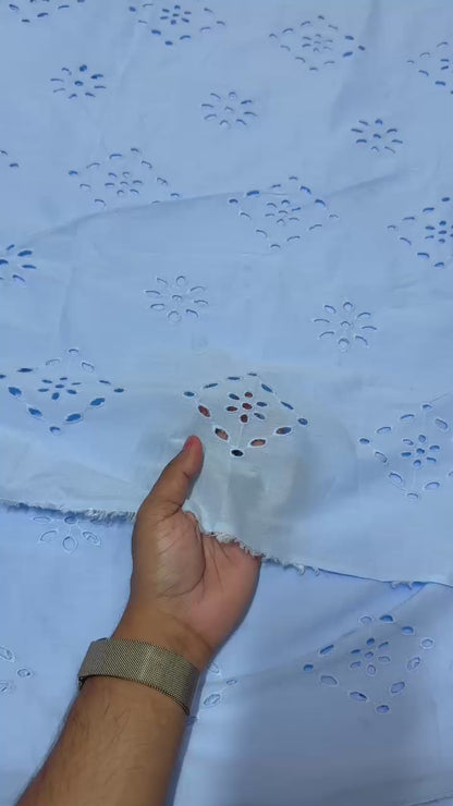 Buy Hakoba Powder Blue Square Phool Fabric