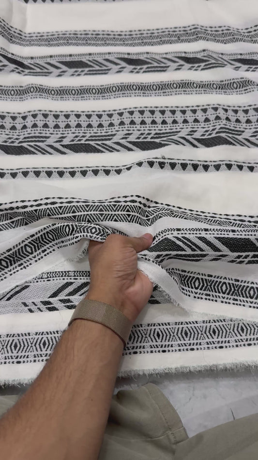 Buy Pure Linen Jacquard Black Stripe Design Fabric