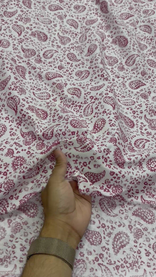 Buy Mul Cotton Pink Paisley Printed Fabric